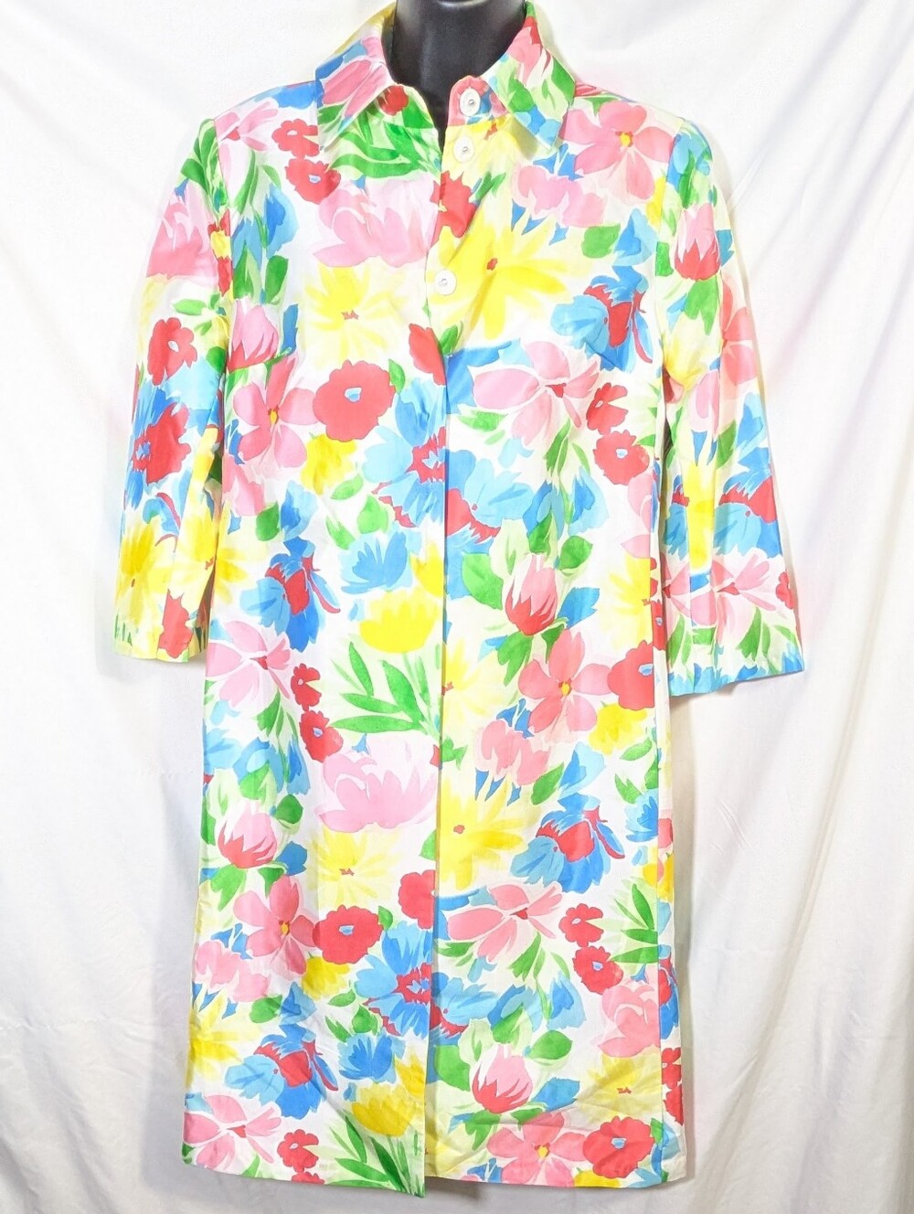Francis Valentine Floral Jacket Coat 3/4 Sleeves Colorful Coastal Lightweight XS